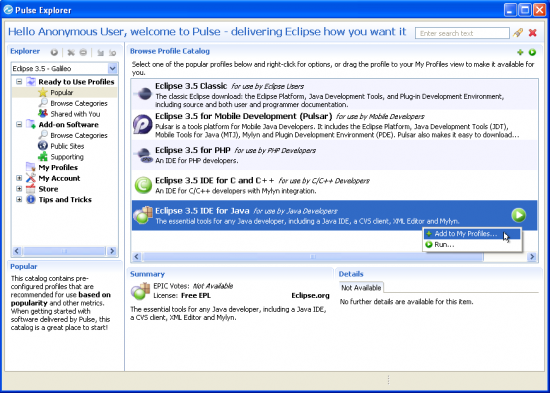 Figure 2. Creating a Custom Java Development Profile