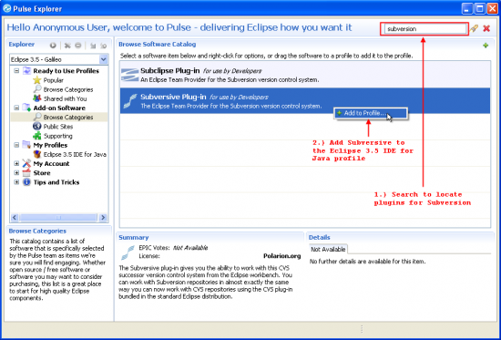 Figure 3. Search and add Subversive